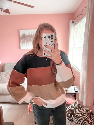sweet stitches color block sweater